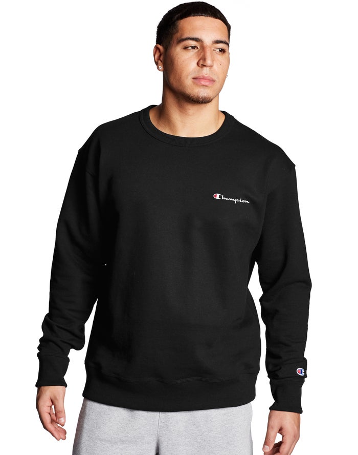 Champion Powerblend Fleece Crew Script Logo Sweatshirt Heren - Zwart - Belgie 0935XLZAQ